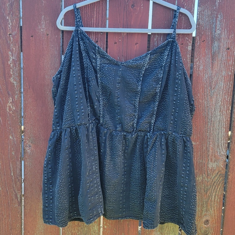 Torrid Black Textured Cotton Babydoll Cami Top Smocked Back Plus Size 4 Boho